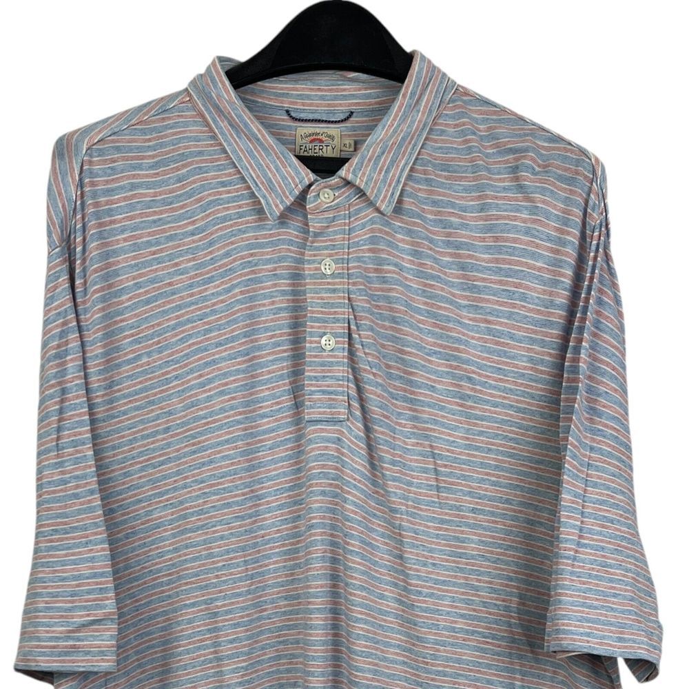 Faherty Mens XL Organic Cotton Modal Stretch‎ Short Sleeve Striped Polo Blue Red